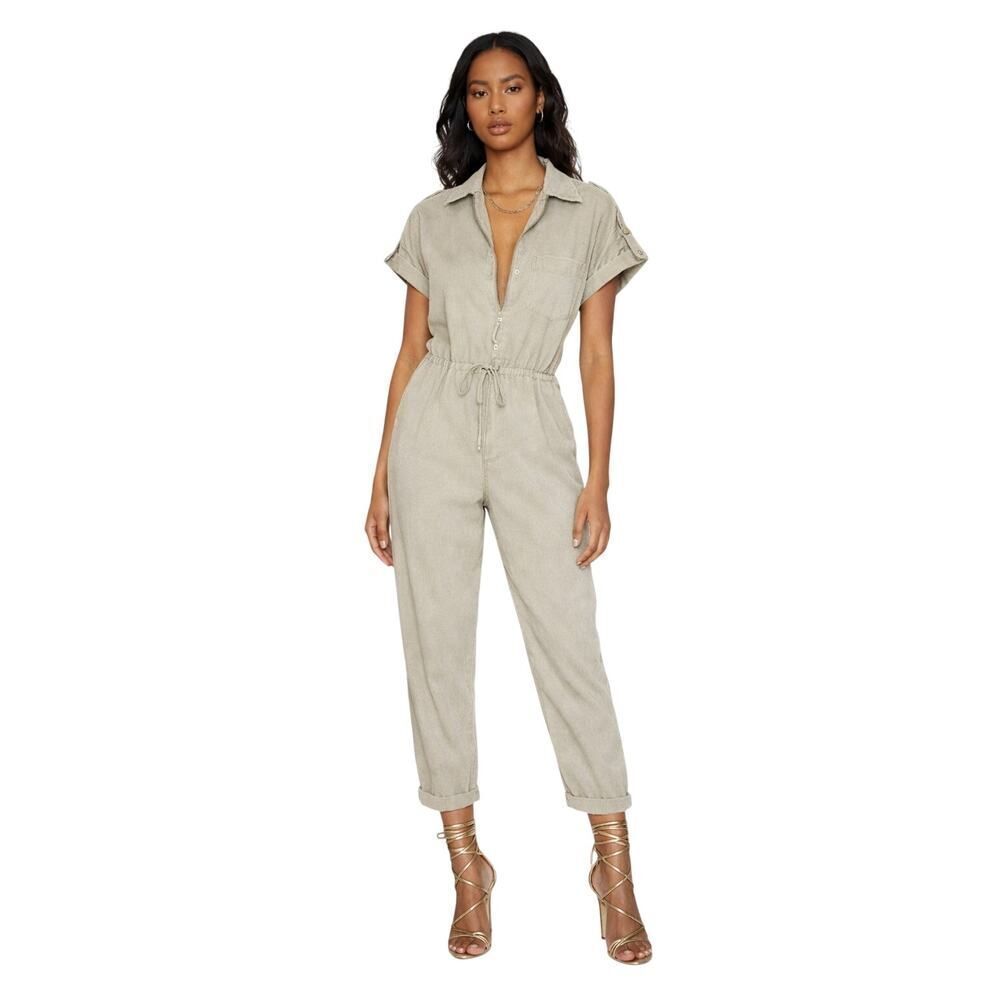 PISTOLA Women's Jordan Short Sleeve Zip Front Jumpsuit Green Size Small